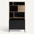**Modulaire Boekenkast met Houten Accent en Zwarte Basis**